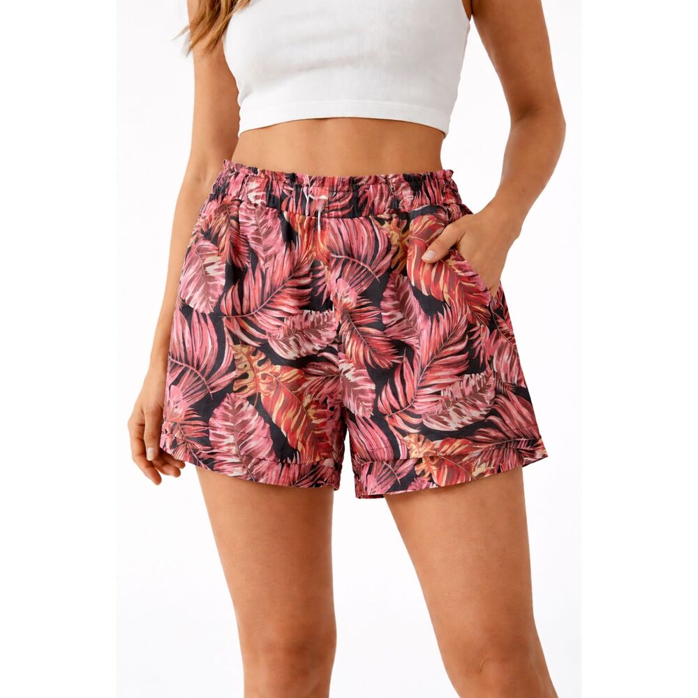 Jane + Delancey Shorts Women Brown Floral High Rise Chino Flat Front XL NWT